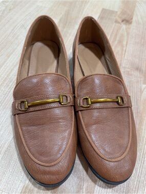 Women's SHEIN Brown Leather Loafers with Gold Bit Detail